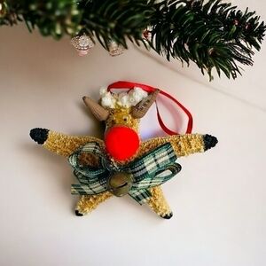 Starfish Rudolph Reindeer Shell Christmas Ornament Multicolor Handmade